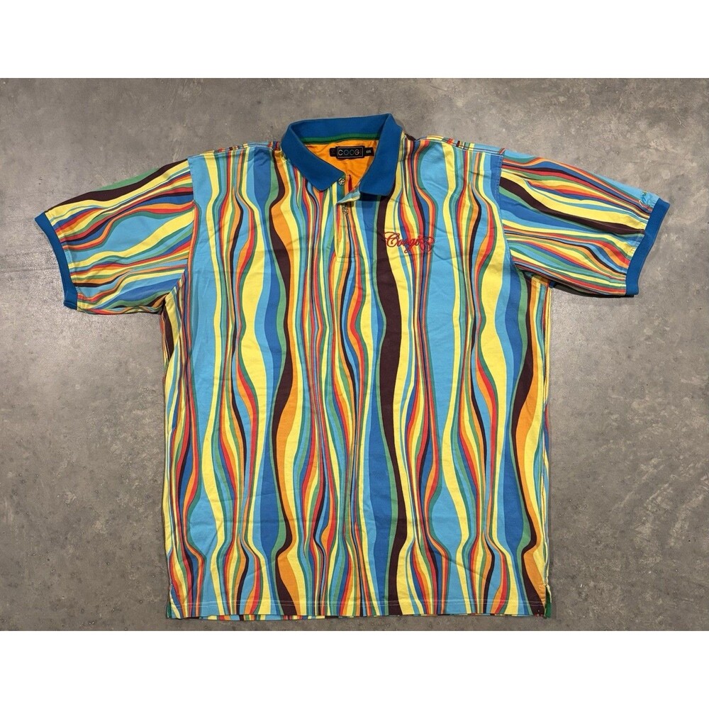 COOGI Y2K Oversized Polo Shirt Mens 3XL Skater Grunge Geometric Streetwear